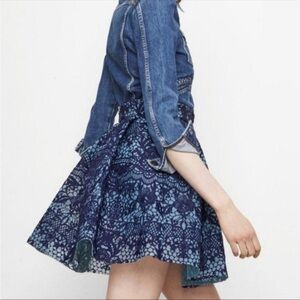 MAJE JEKO GUIPURE LACE MESH BLUE HIGH WAIST SKATER RAW HEM SKIRT
